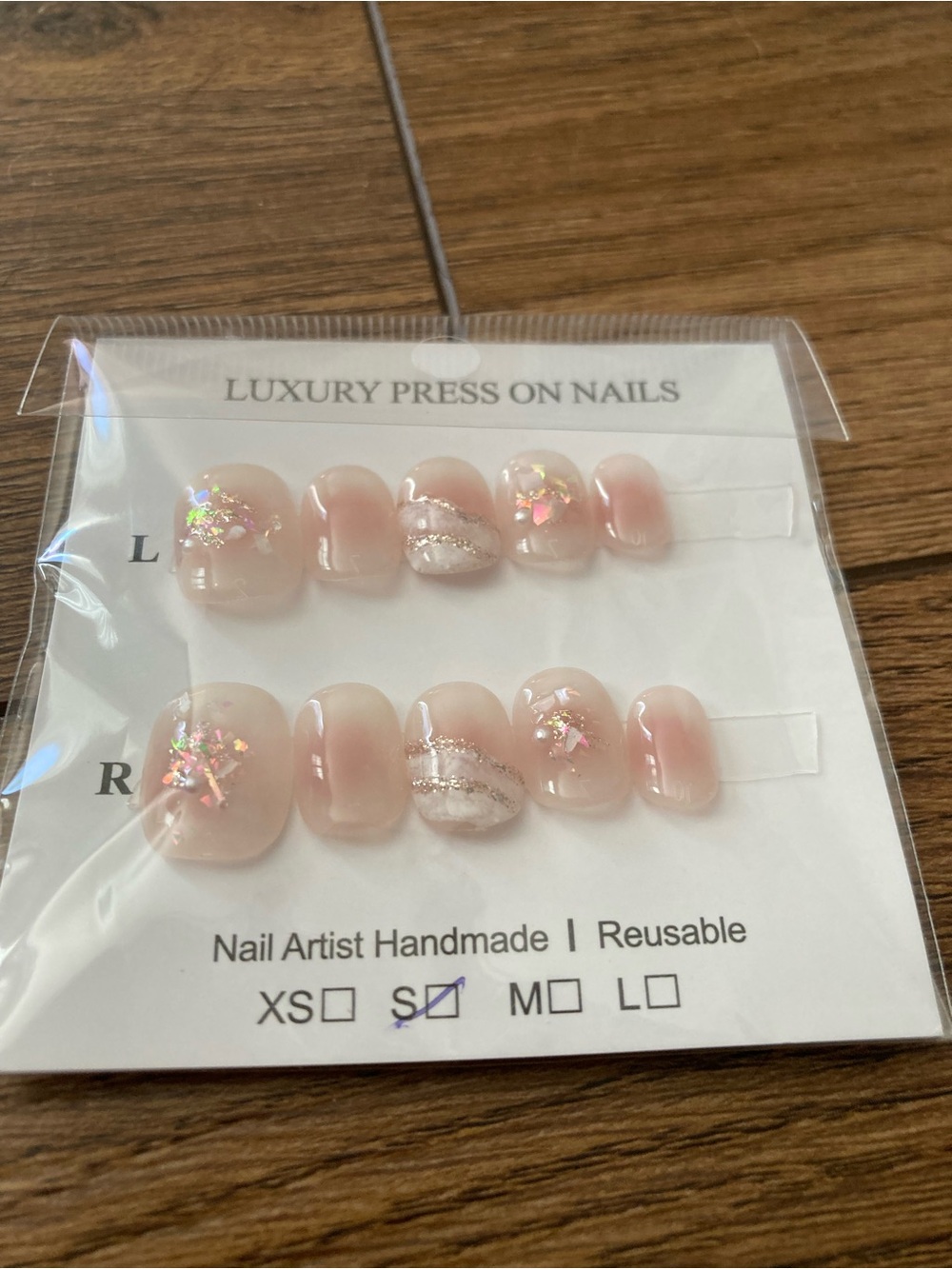 Luxury Press-On Nails - Soft Pink Pearl with Iridescent Flakes